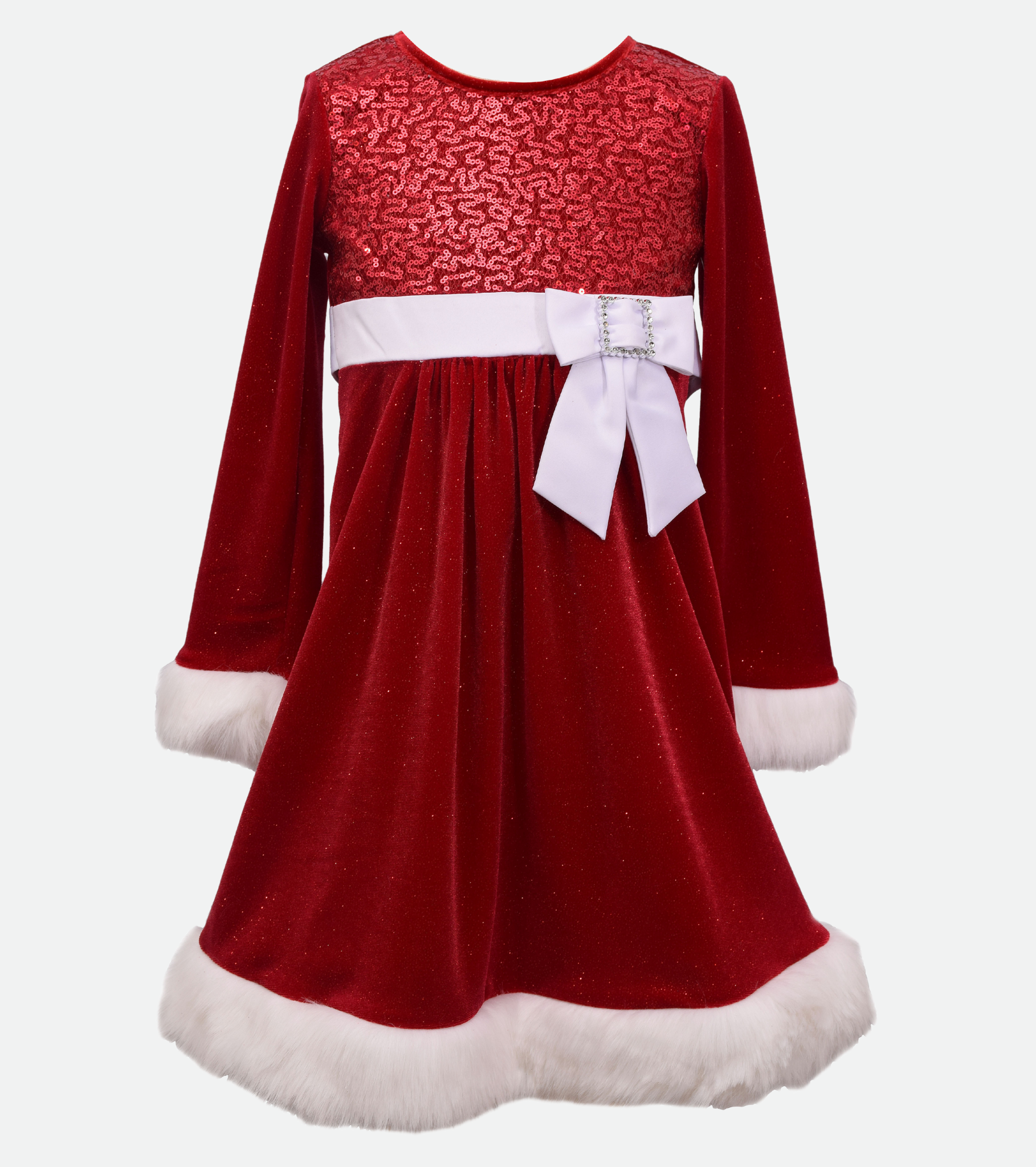 Girls Christmas Santa Dress with faux fur and sequin bodice