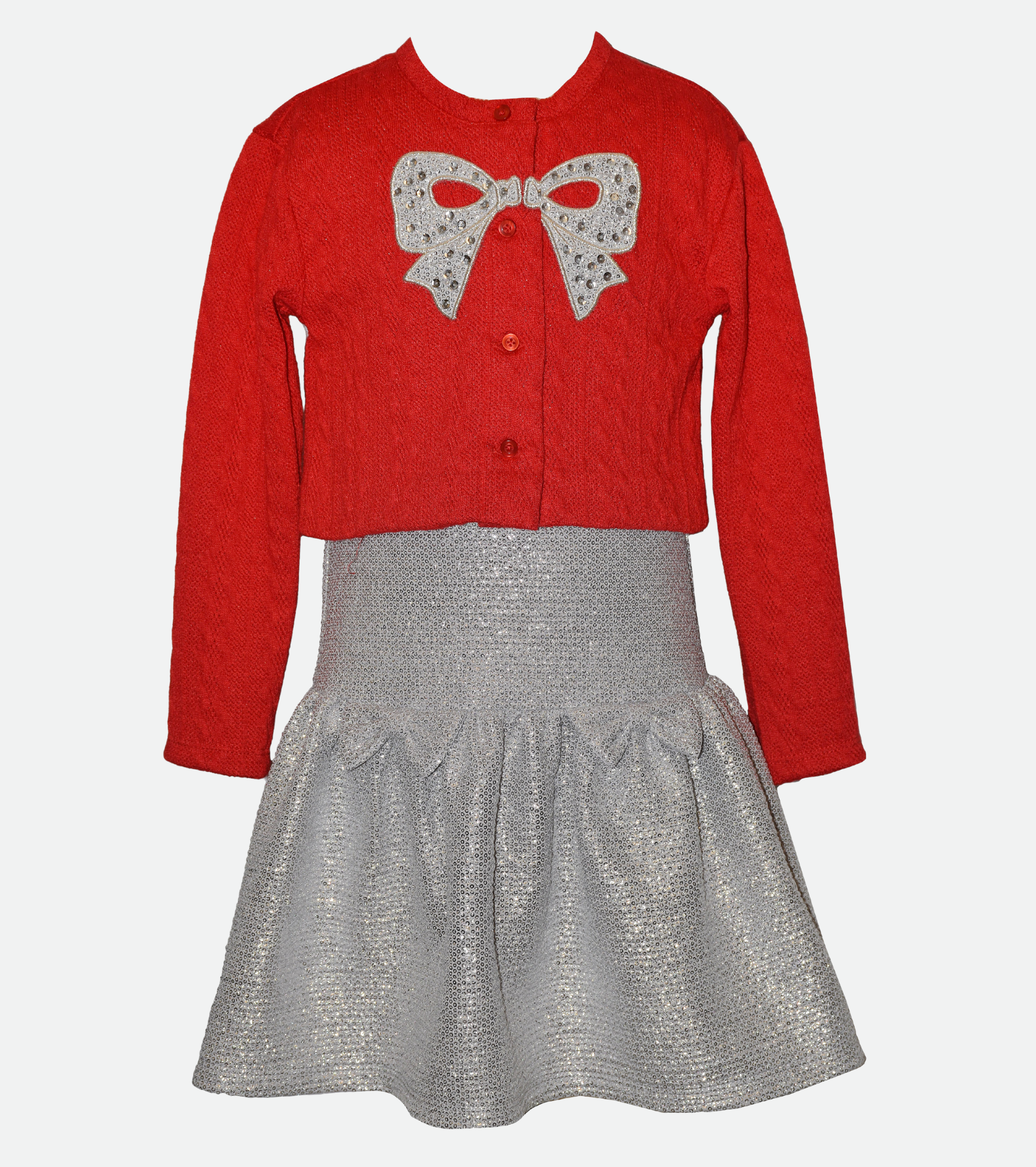 Red Bow Dress for Girls Dress with Cardigan