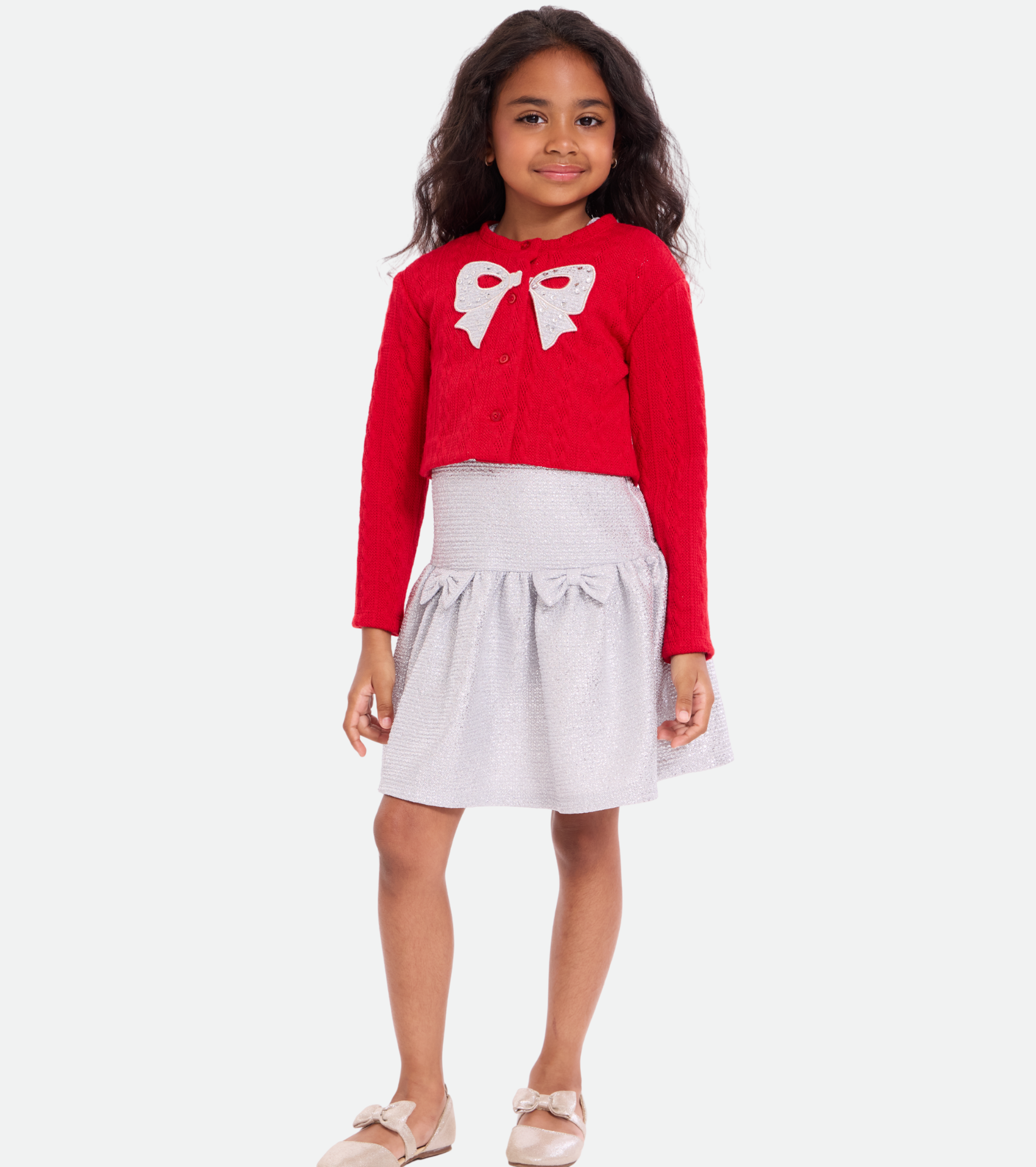 Ruby Bow Dress and Cardigan Set