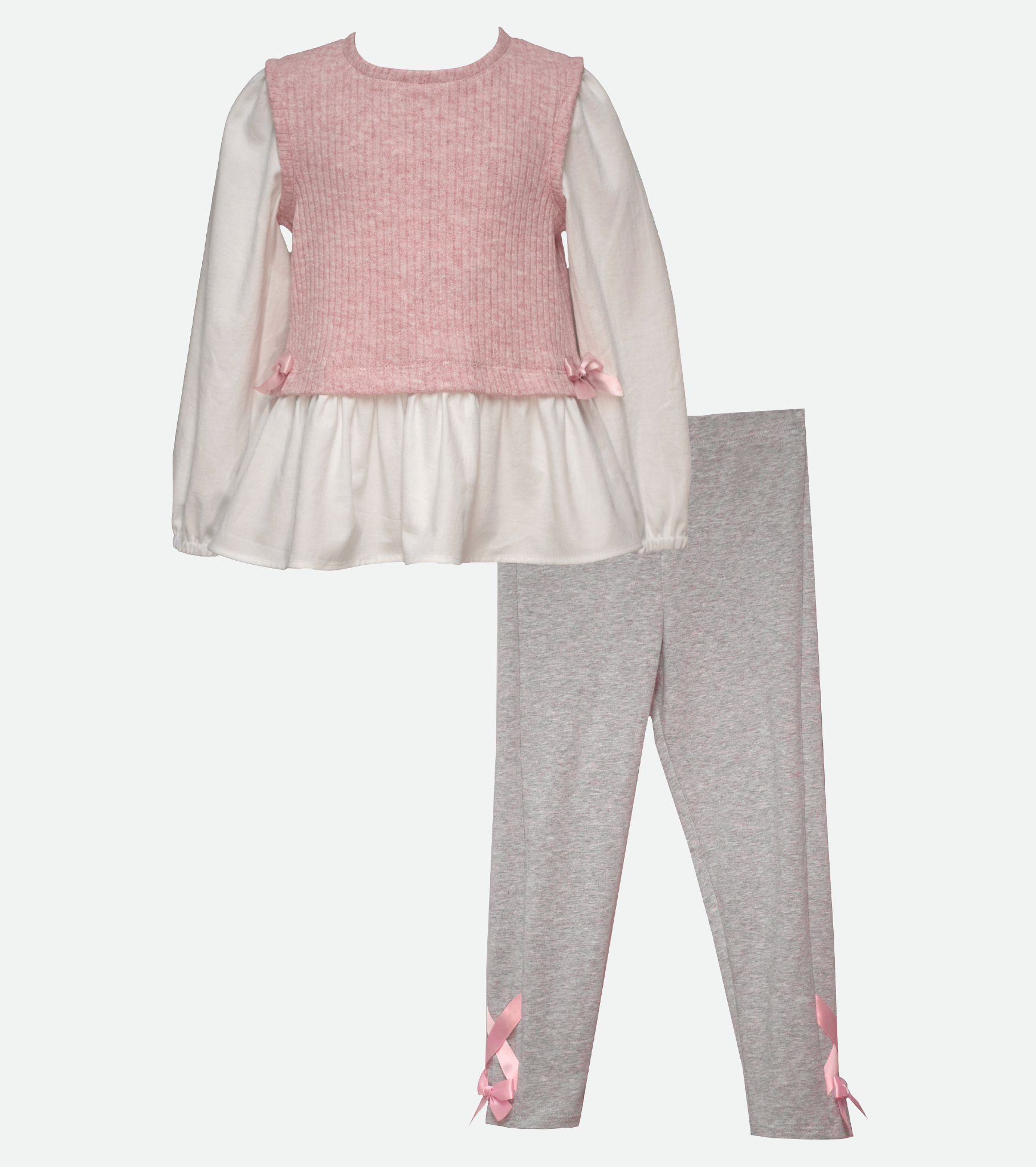 Sweater Outfit Set for Girls with Pink Sweater Vest and Leggings
