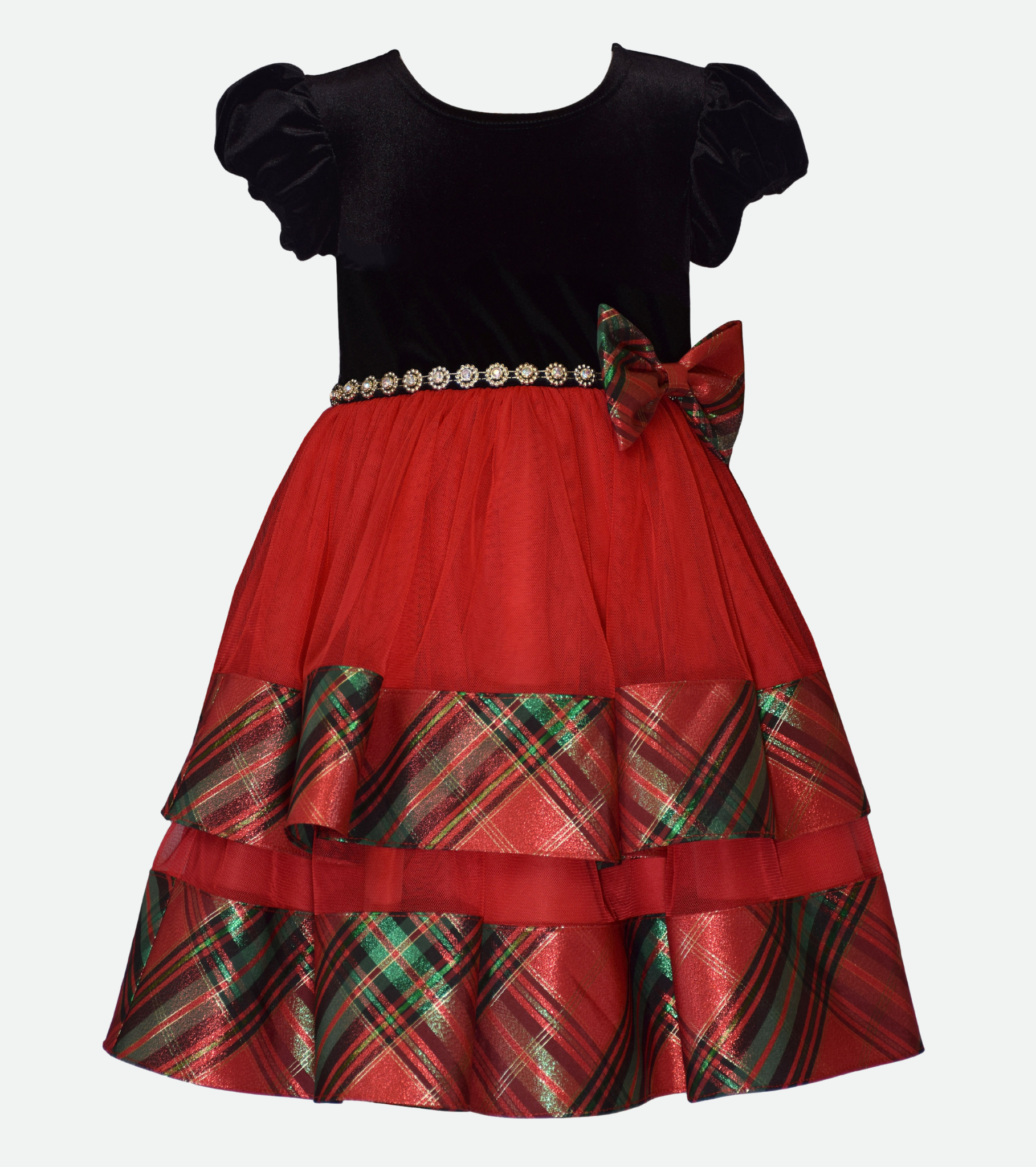 Delia Tiered Plaid Party Dress
