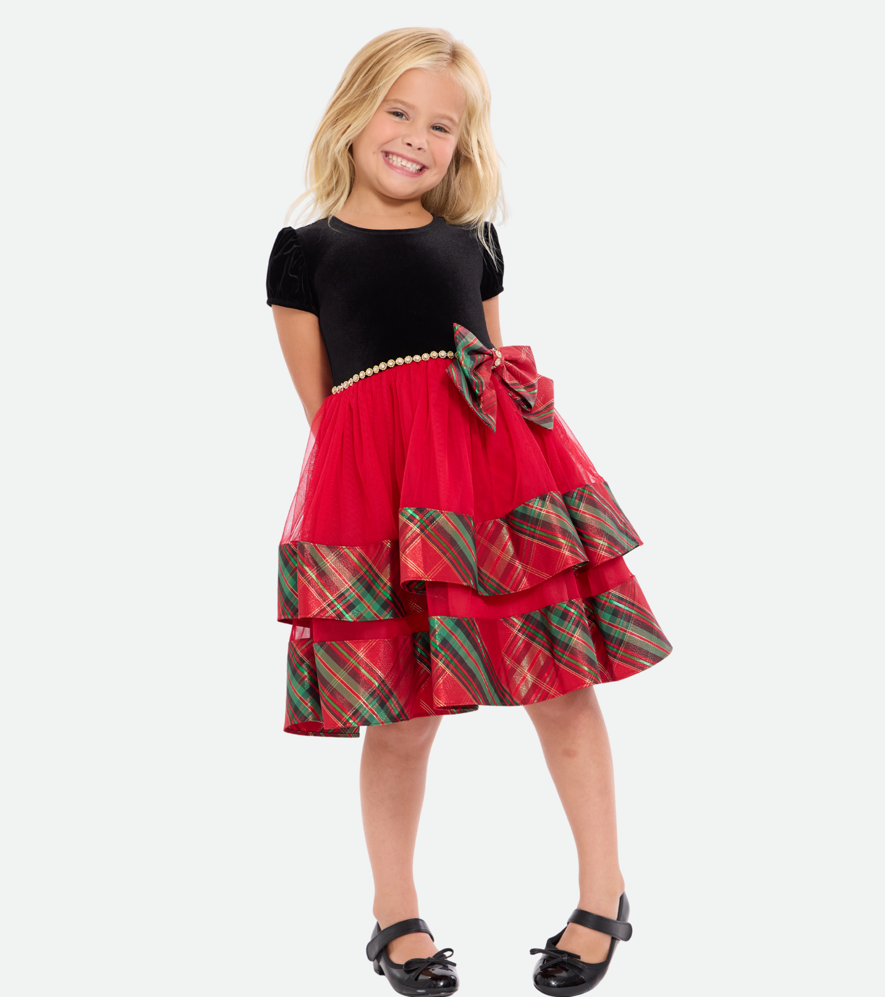Delia Tiered Plaid Party Dress