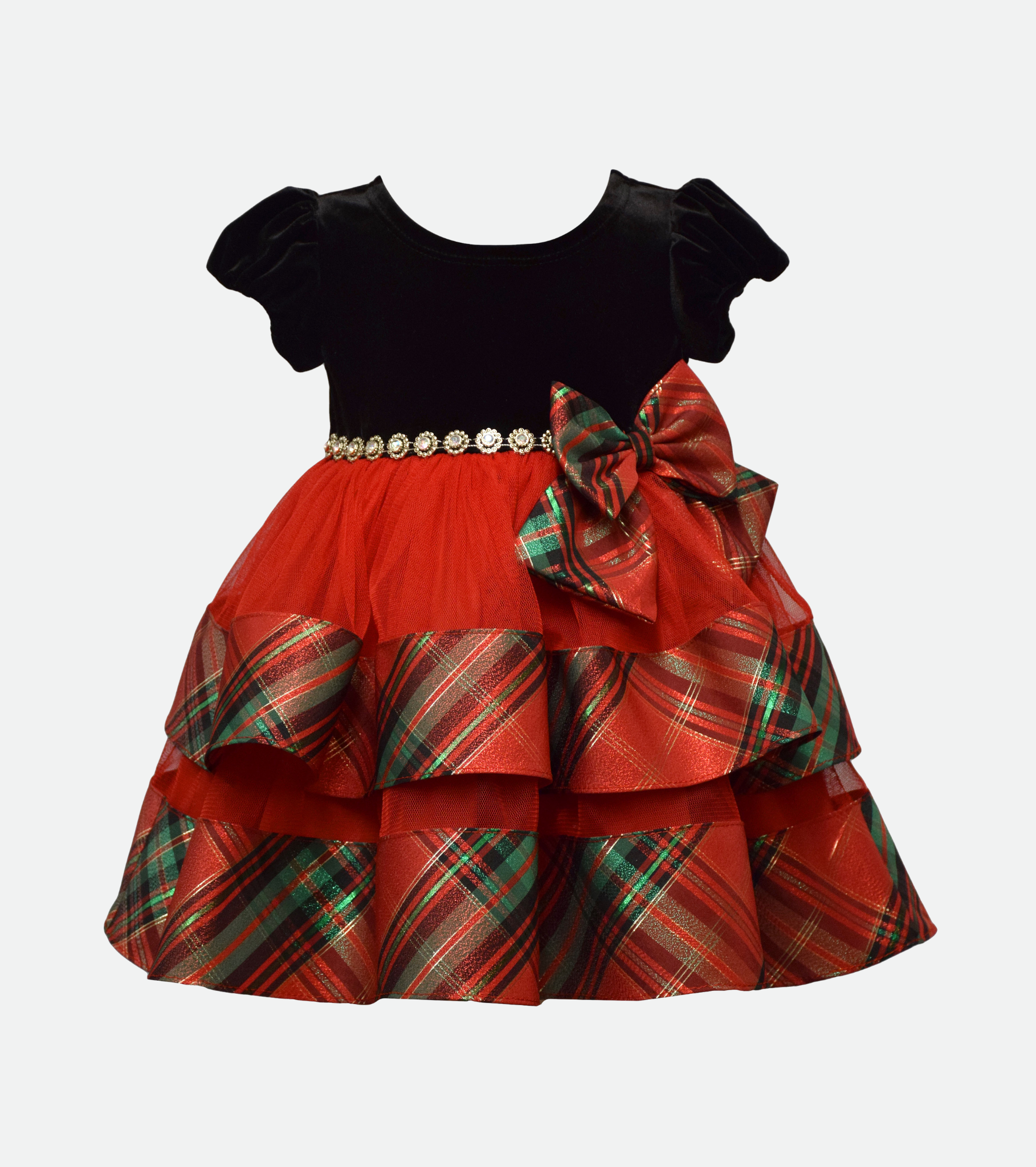 Delia Tiered Plaid Party Dress