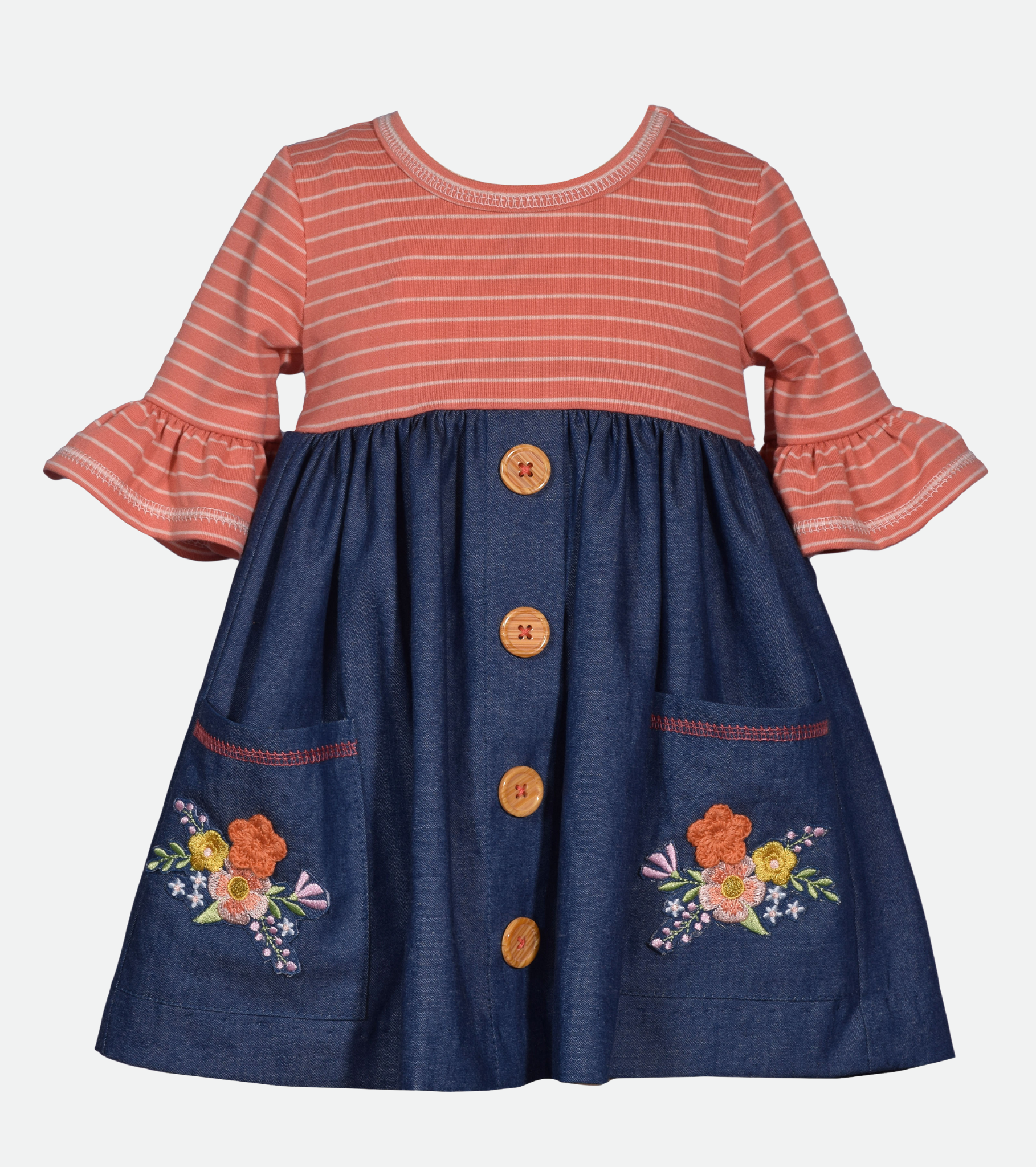 Fall dress for girls with flower embroidery
