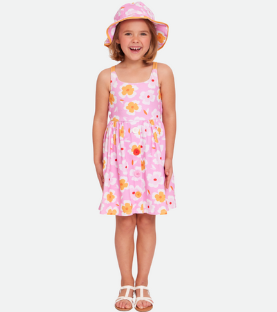 Orange and Pink Floral Sundress with Matching Hat for Girls knit sundress with hat