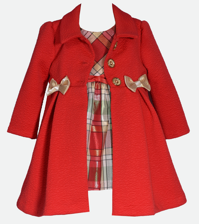 Baby girls christmas matching dress and coat set with plaid dress