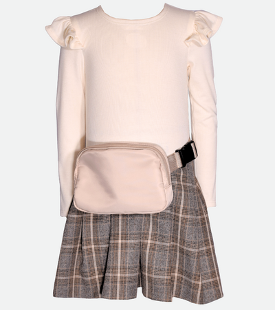 Tween girls knit sweater dress with plaid skirt and matching bag back to school dress for girls