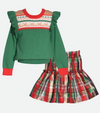 Girls christmas outfit with green reindeer sweater and skirt set