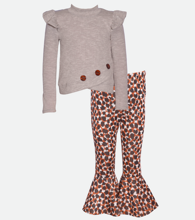 Little girls leopard print bell bottoms and sweater set