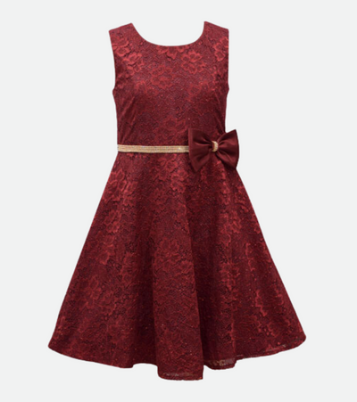 Lace Plus Size Girls Dress with Rhinestone Band and Bow