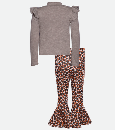 Little girls leopard print bell bottoms and sweater set 