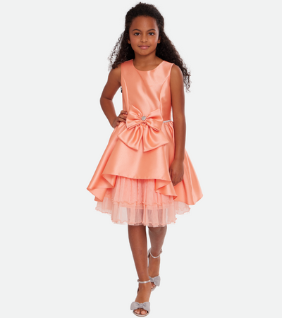 orange sleeveless party dress for girls with high low skirt 