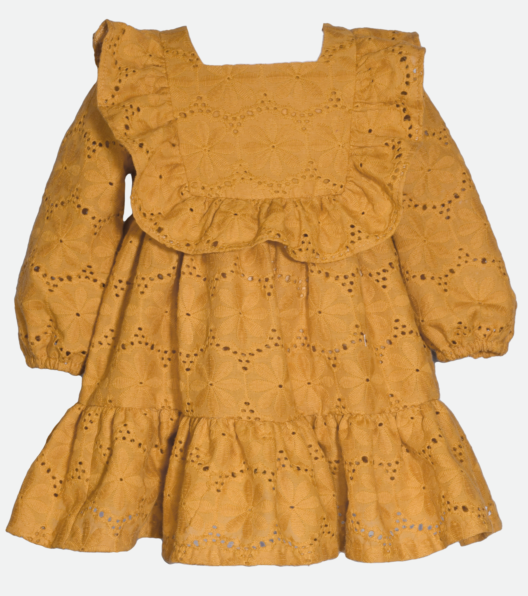 Picksparrow Embroidered Cotton Kerala Kasavu Cotton Baby Girl Frock(Yellow)  – Picksparrow