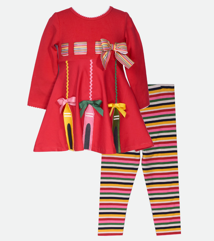 Claire & Charlie Girls Red ABC Back to School Striped Leggings Set main image 0