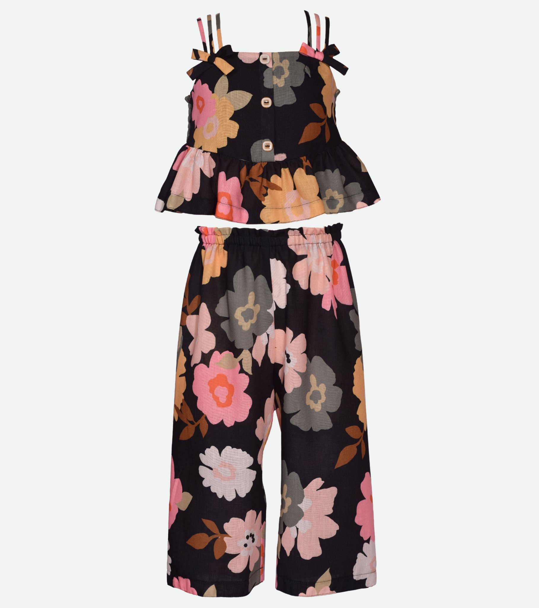 Black Floral Pants Set for Girls Floral Outfit Set