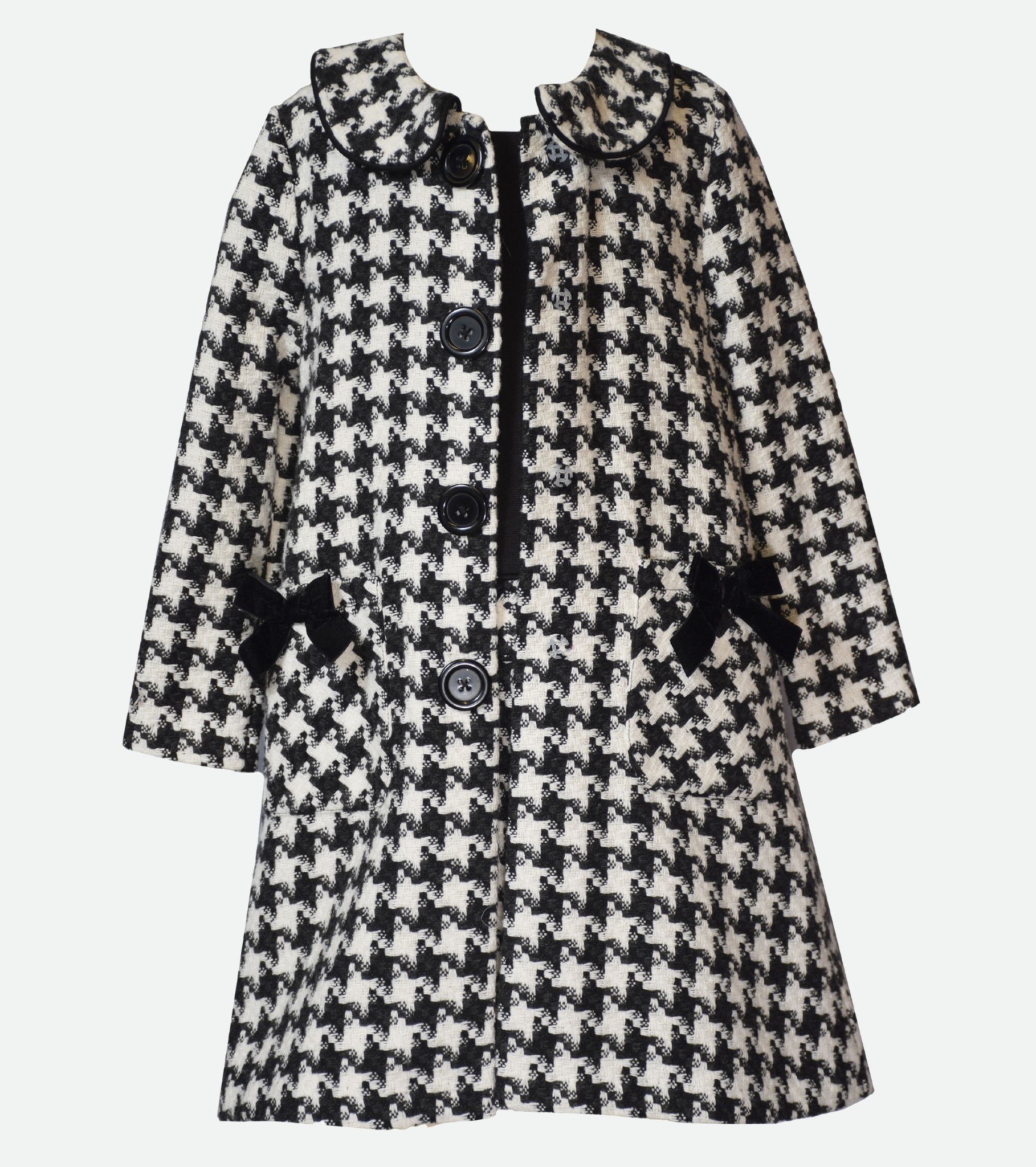 Black and white houndstooth dress and coat set for girls