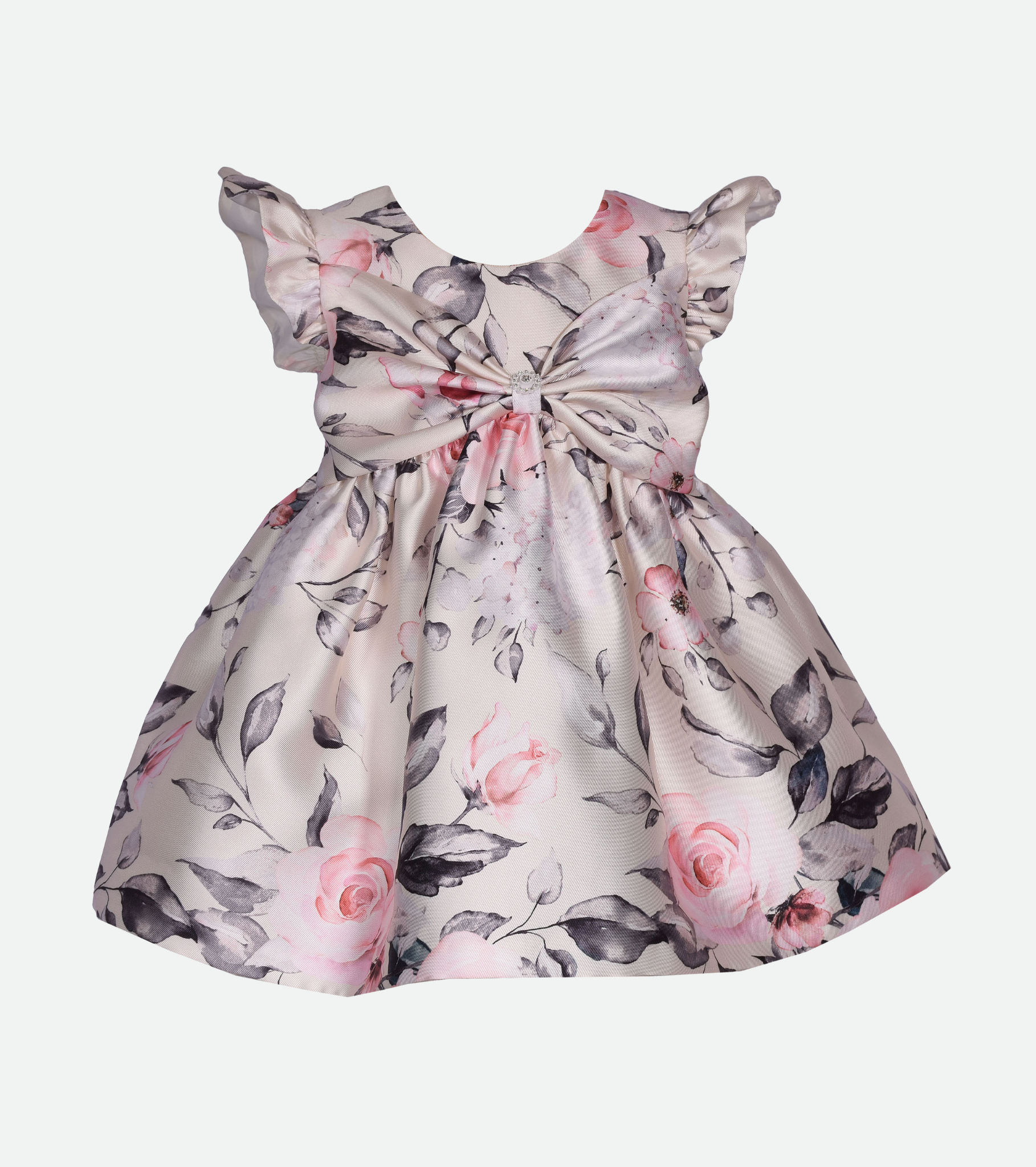 Black and white floral print party dress for baby girl in toile print