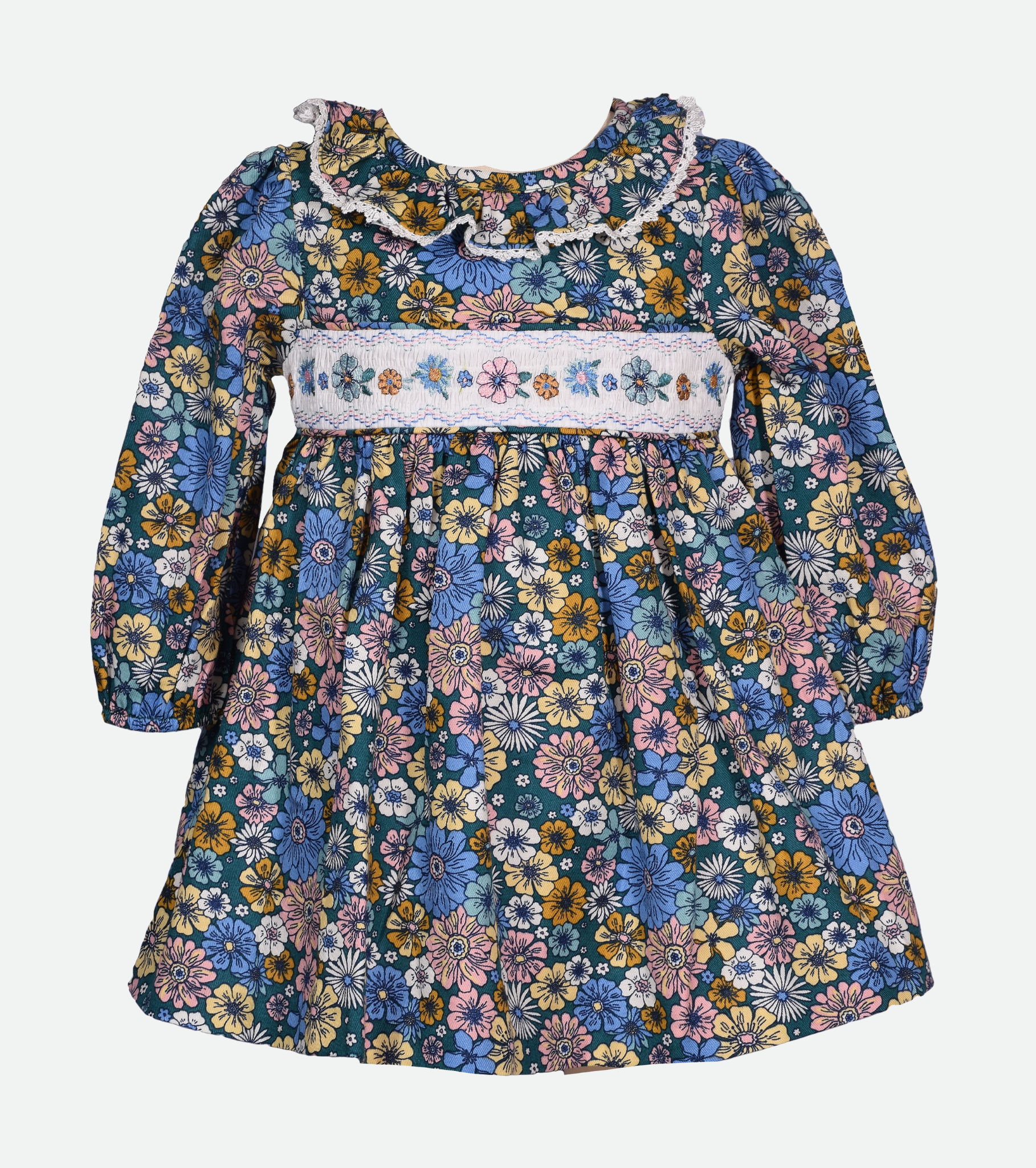 Blue floral smocked dress for little girl
