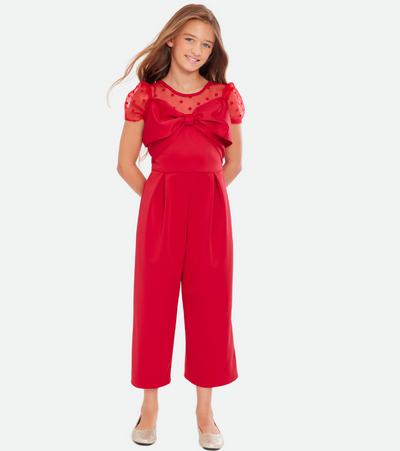 Christmas outfit for tween girls red jumpsuit with bow