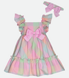 Easter dress for baby girl with matching headband linen pastel 