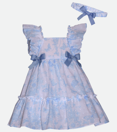 Baby girl Easter dress with headband in blue toile with