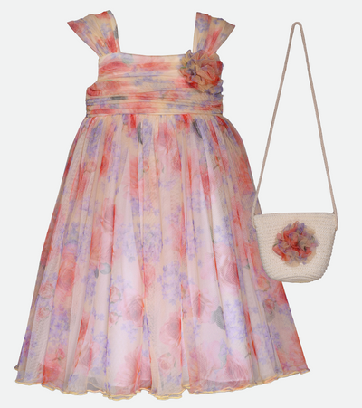 Tween Spring Party Dress for Girls with bag floral mesh