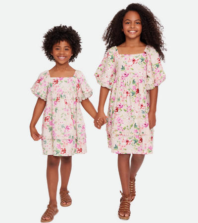 Tween Dress for Girls with bag  floral puff sleeve dress 