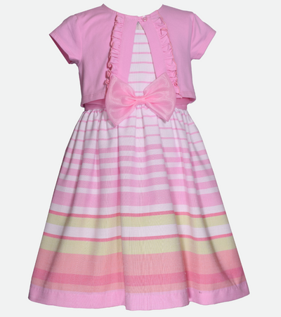 Easter Dresses for Girls with cardigan in pink stripe
