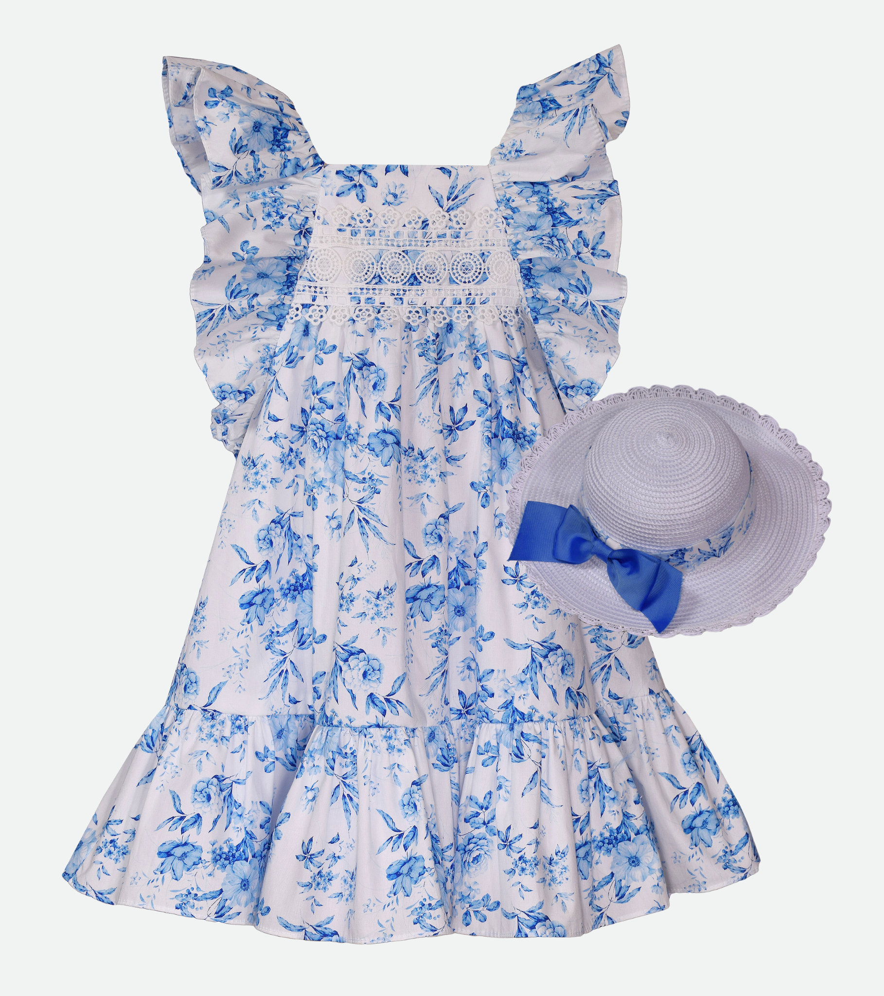 Easter dresses for girls with matching hat blue floral