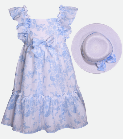 Easter dresses for girls with matching hat blue floral with