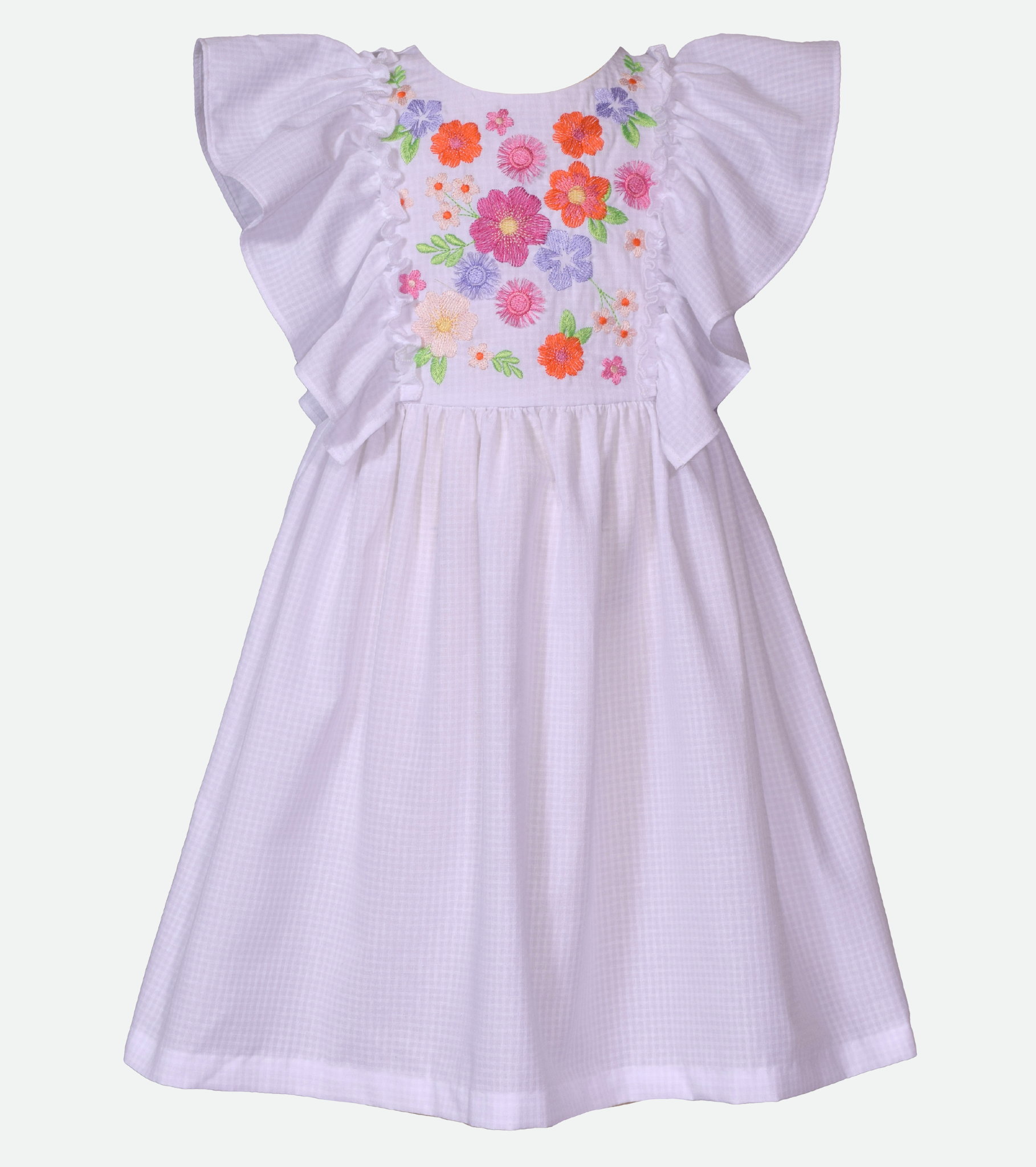 Embroidered White Dress for Girls Floral Embroidered Pinafore Dress