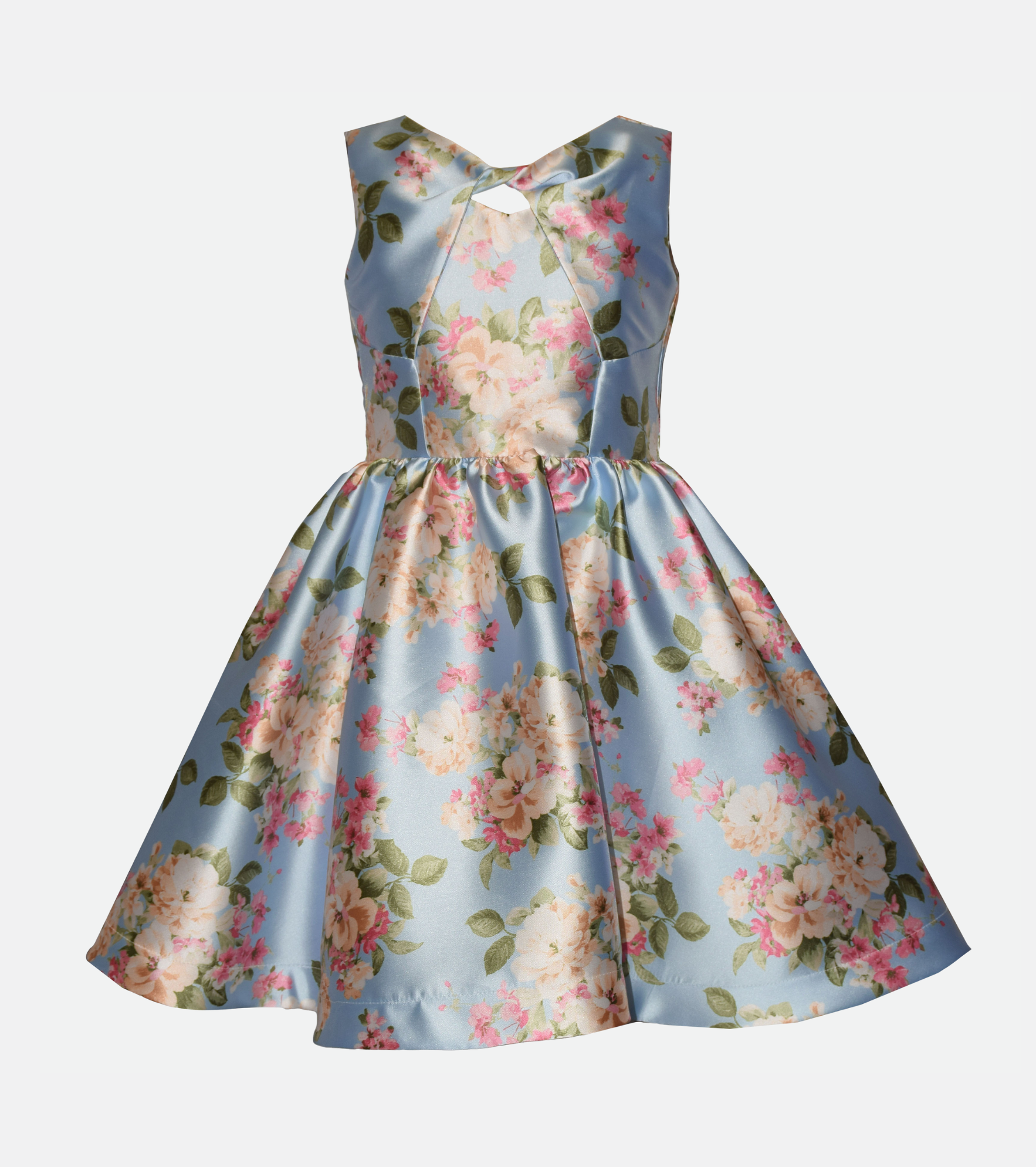 Blue Floral Party Dress for Girls Sleeveless