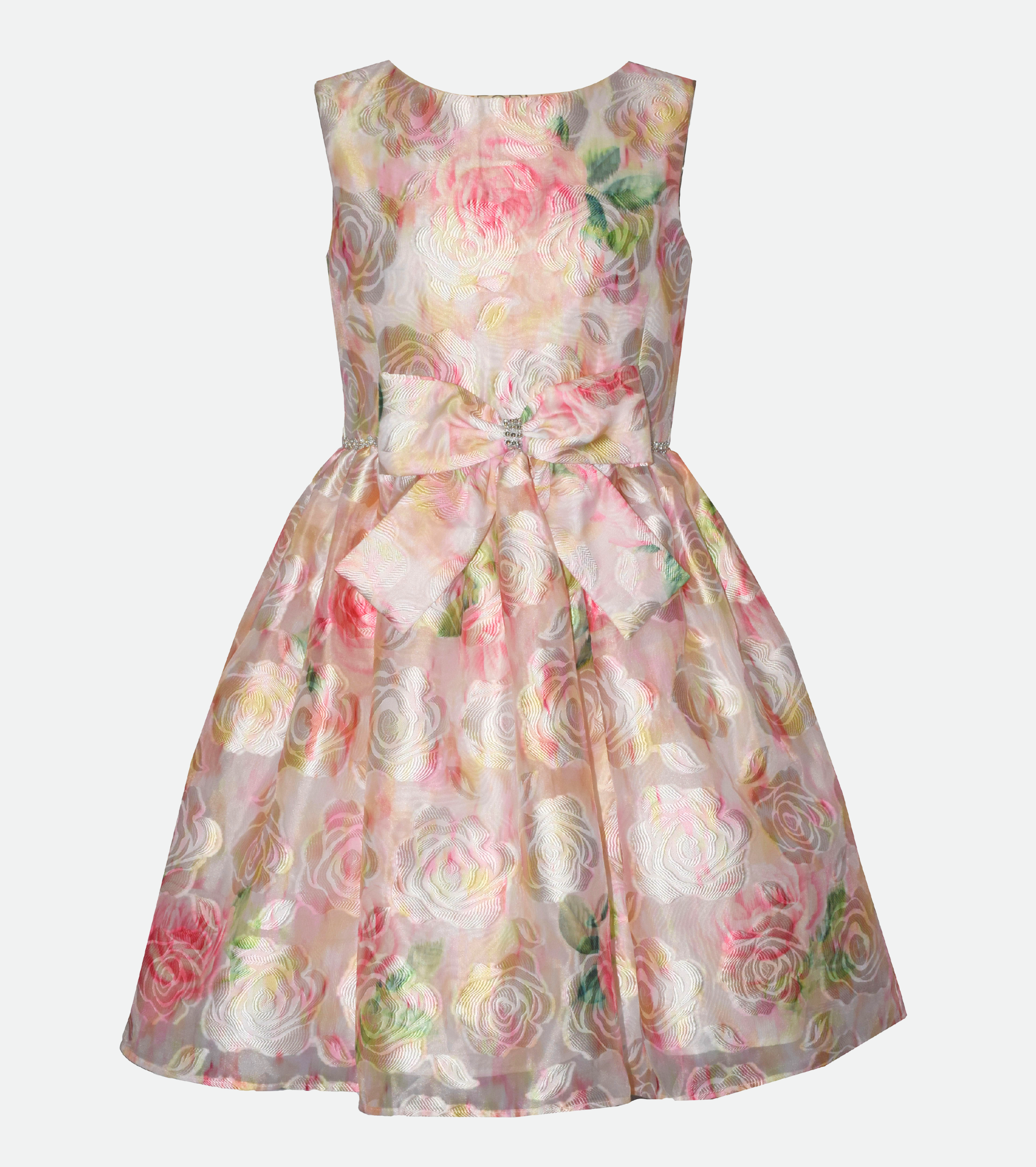 Girls Floral Jacquard Party Dress in White
