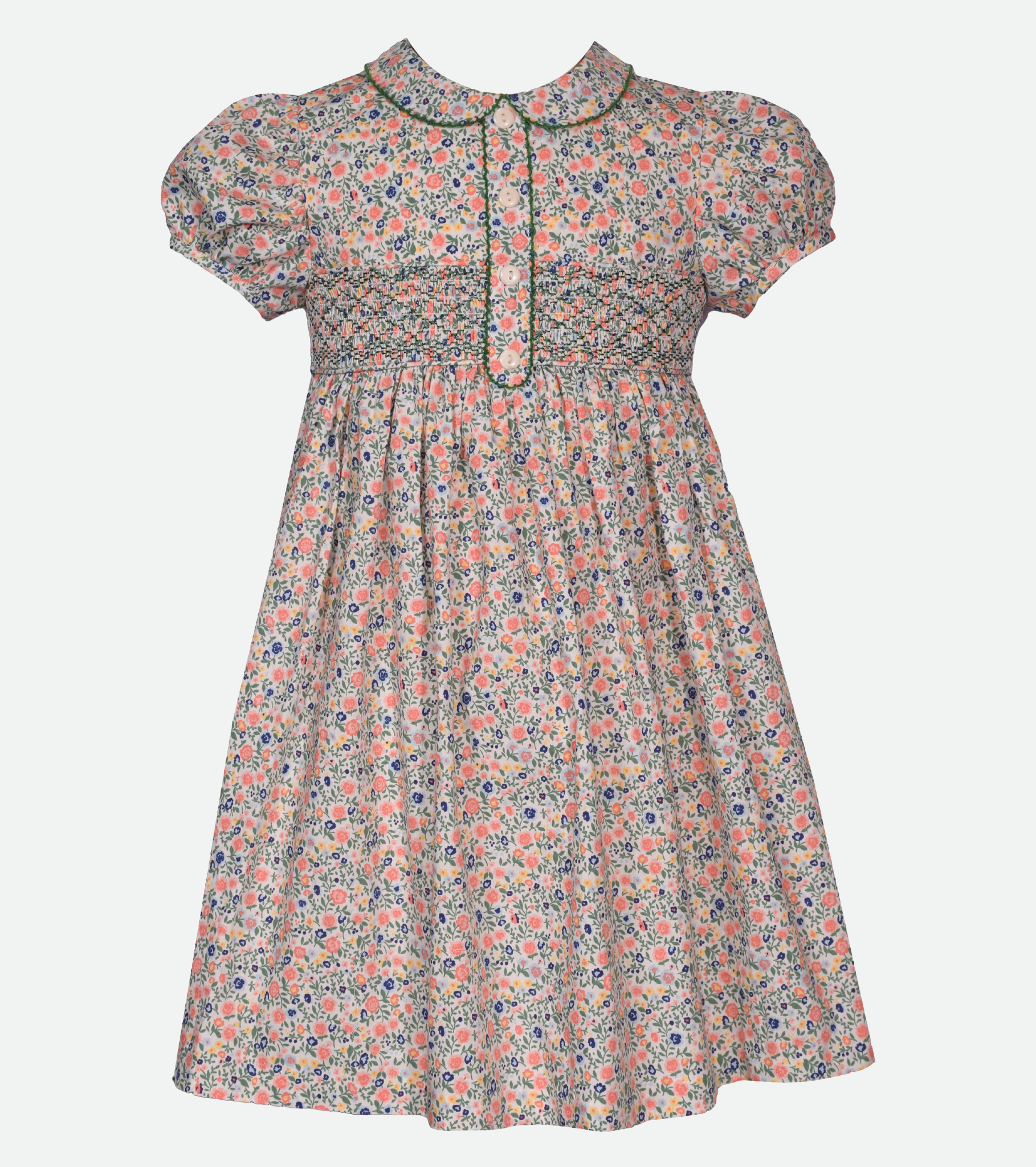 Back to School Floral Smocked Dress for Girls with Peter Pan Collar 
