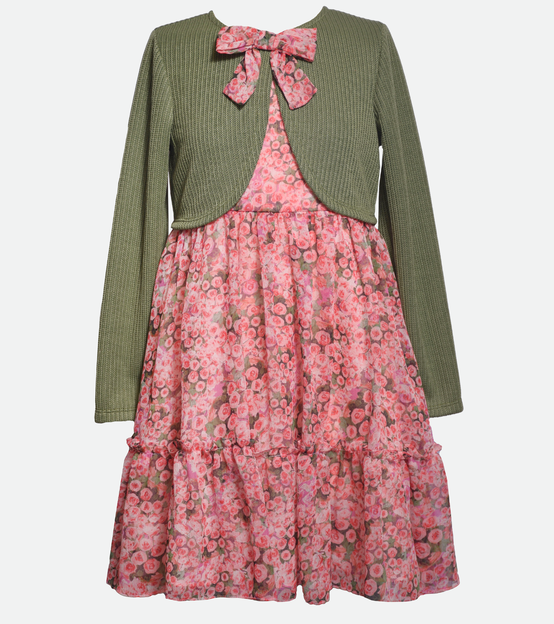 Hailey Floral Chiffon Dress with Cardigan – Bonnie Jean