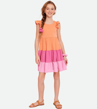 pink and orange sundress for girls with matching scrunchies 
