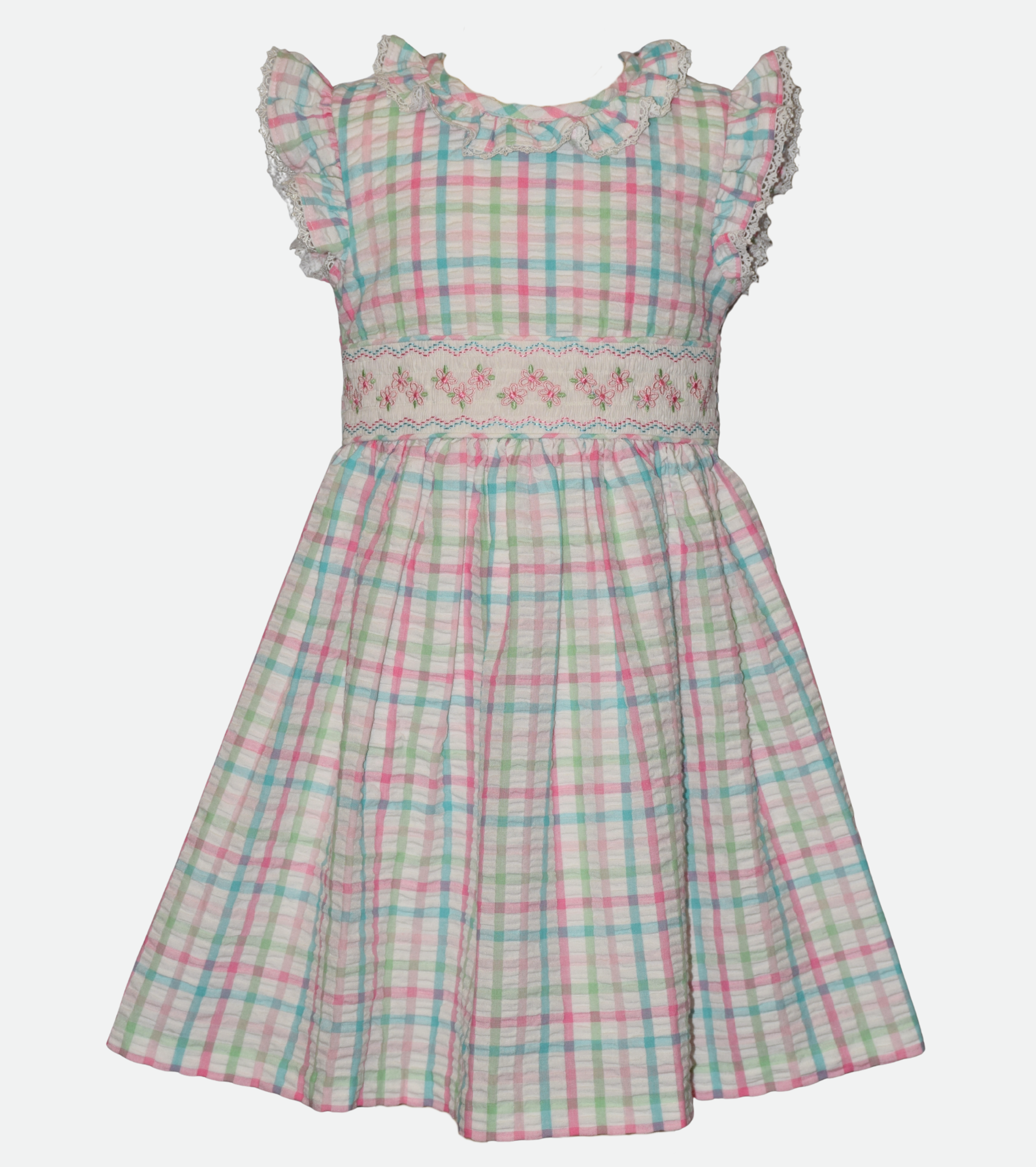 Girls Smocked Dress in Gingham Print 