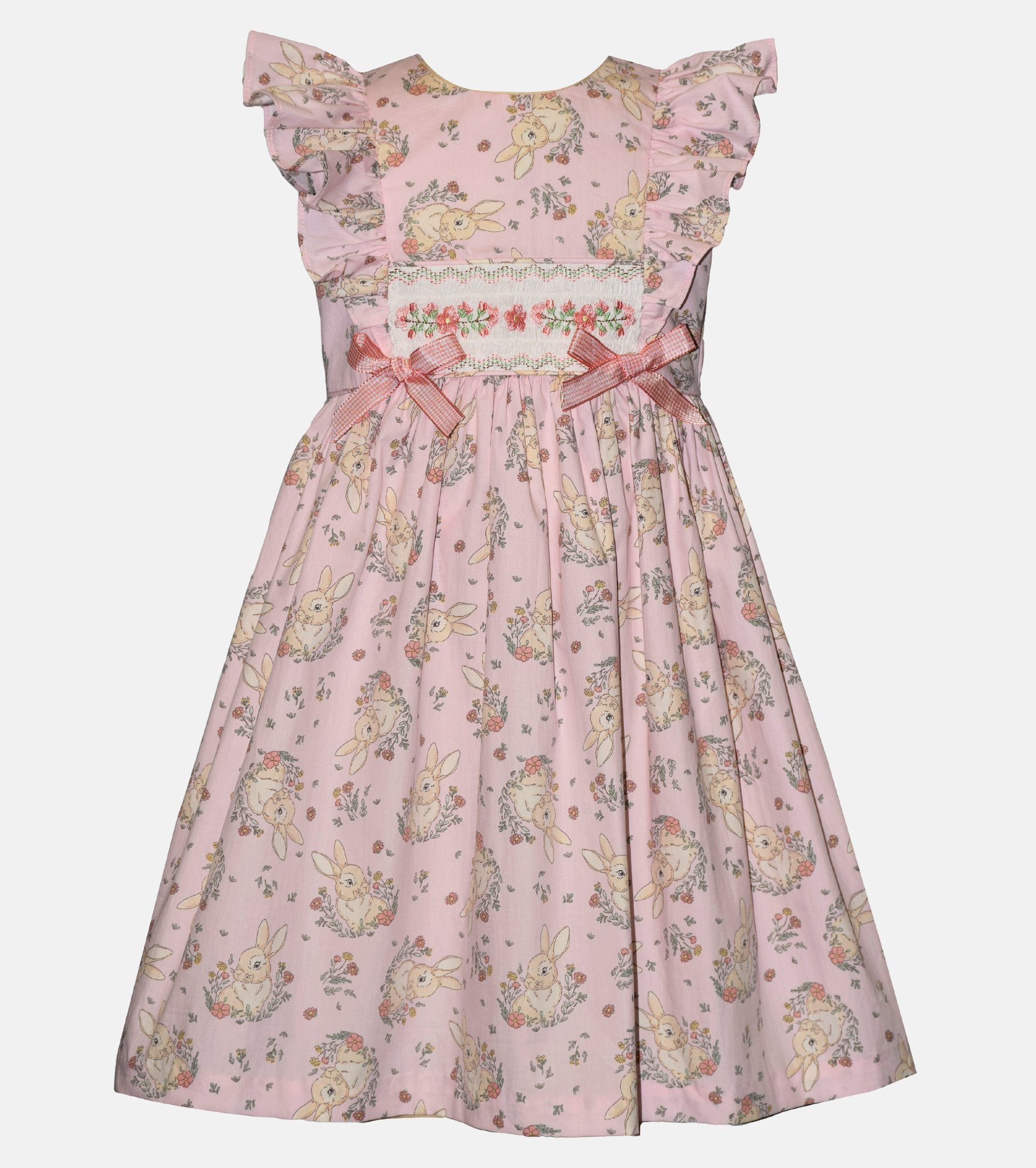 Easter Dresses for Girls Bunny Print Smocked Dress