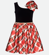 Christmas dresses for girls with one shoulder in velvet and plaid