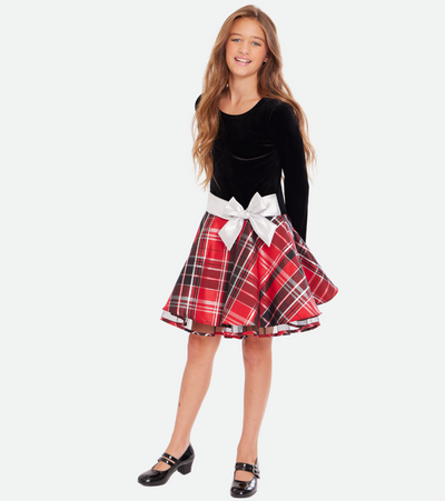 bonnie jean traditional christmas hipster dress black velvet to red plaid