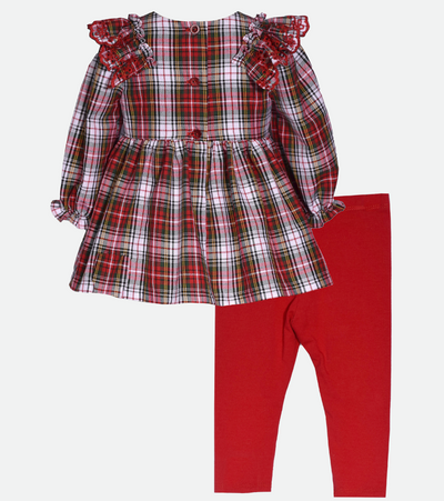 Christmas outfit set for girls with red plaid ruffle top and leggings