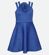 Party dresses for girls skater dress for tweens in blue with rosette