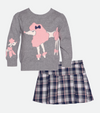 Matching Sister Dress Tween girls poodle sweater and plaid skirt set in grey and pink