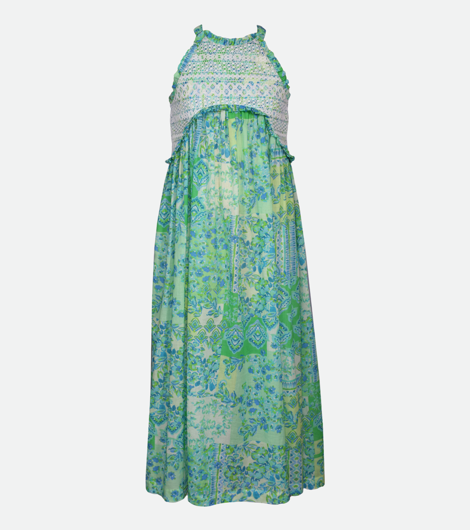 Green Floral Maxi Dress for Girls