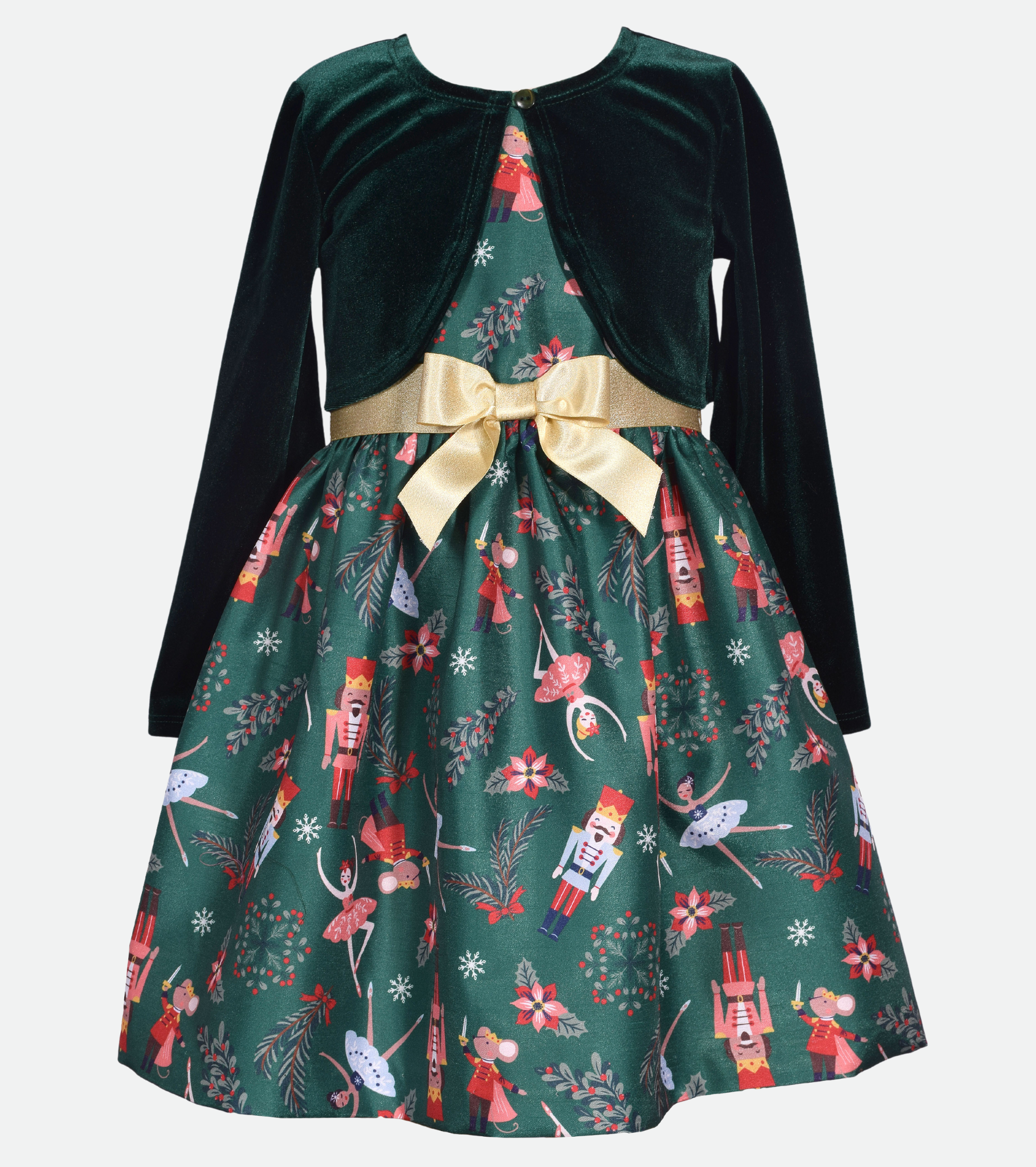 Bonnie Jean Phoebe Nutcracker Dress with Cardigan 16 DarkGreen
