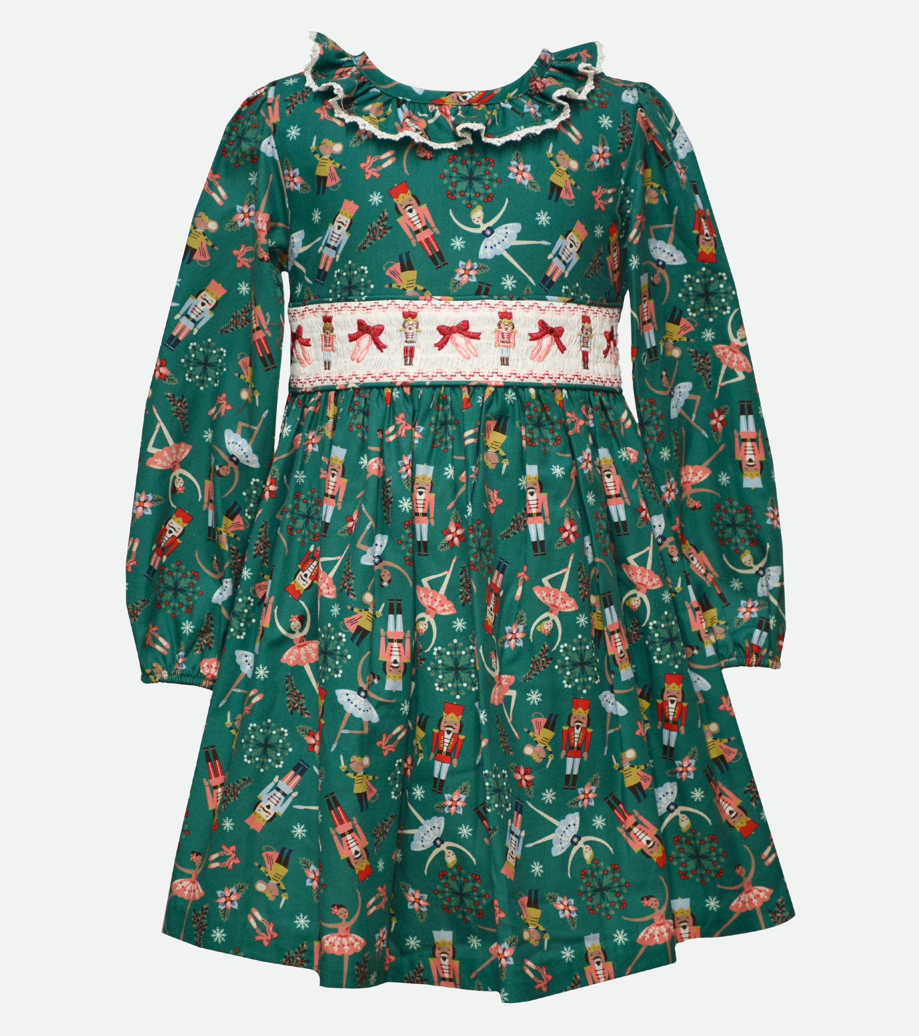 Green Nutcracker Dress for Girls Smocked Nutcracker Christmas Dress