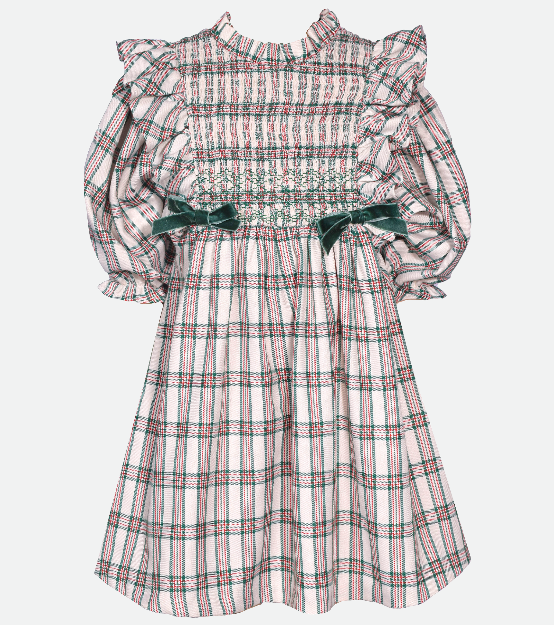 Green smocked Christmas dresses for girls green plaid 