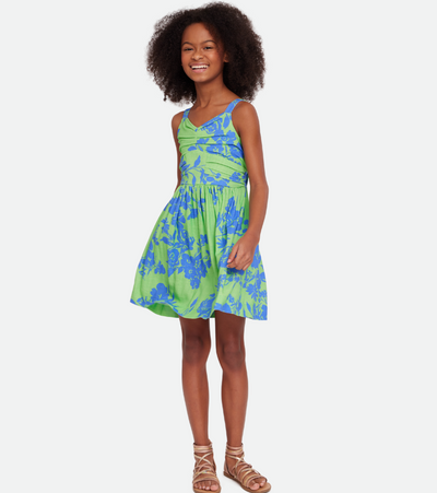 Green and Blue Tropical Print Sundress for Girls
