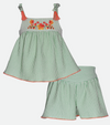 Green embroidered striped short set for girls outfit set 