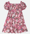 Little Girls Floral Dress Baby girls Dress Smocked Floral Dress Peasant Dress Puff Sleeves Pink 